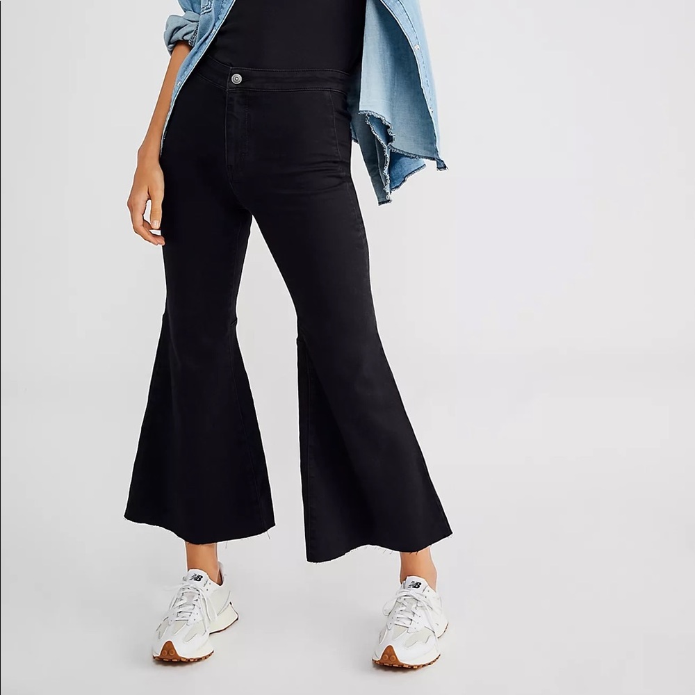 Free People Black High-Waist Wide Leg Cropped Pants